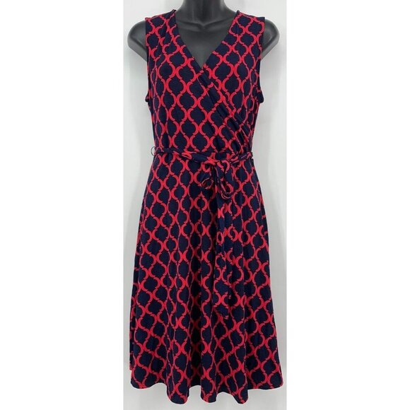 41Hawthorn Women Dress Size Large Blue Red Argyle Sleeveless V Neck Belted Shift - Picture 1 of 6